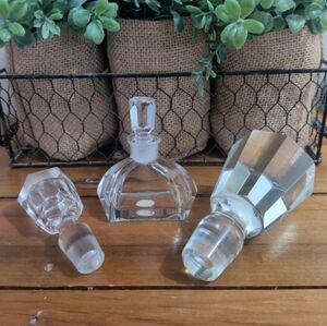 Crystal Czechoslovakian Perfume Bottle and Faceted Bottle Stoppers